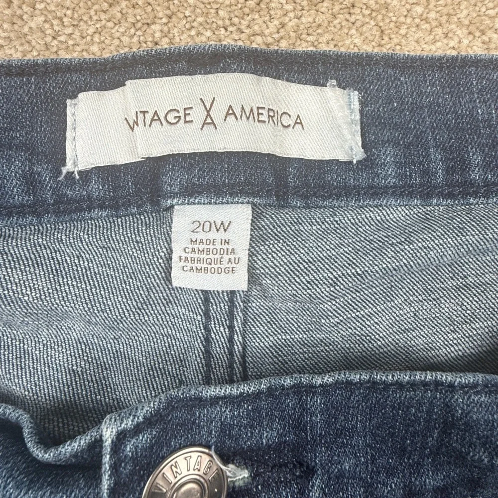 Vintage America Blues Weekend‎ Jean 20W Dark Wash Floral Embroidered Cuff Denim